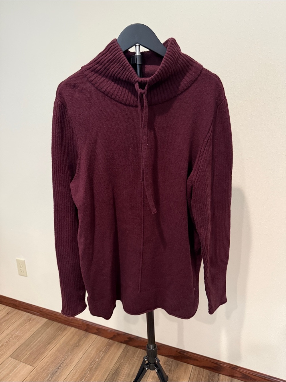 Sonoma Women's Drawstring Cowl Neck Sweater in Burgundy